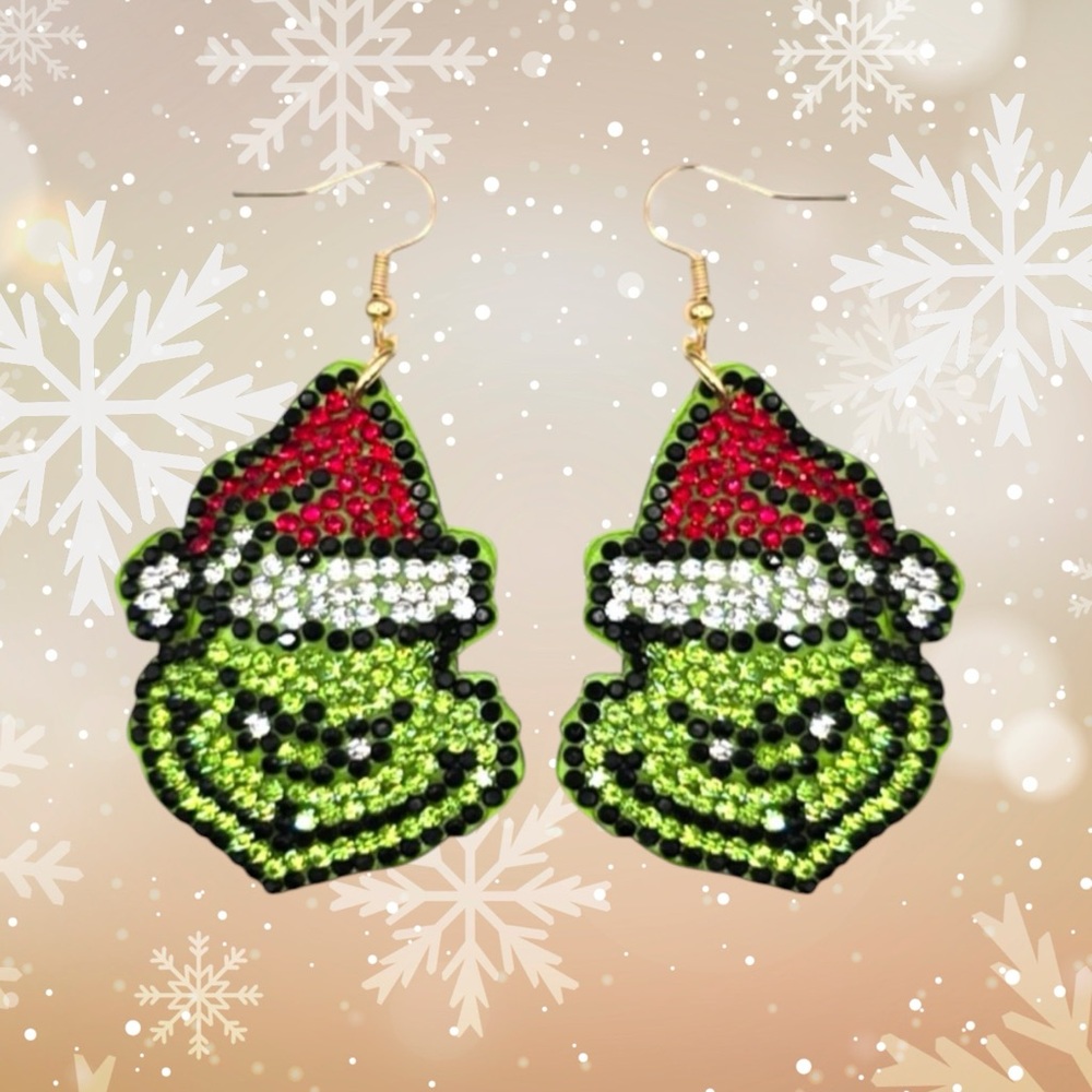 Last 1️⃣! Bling Rhinestone Grinch Earrings! - Picture 1 of 4